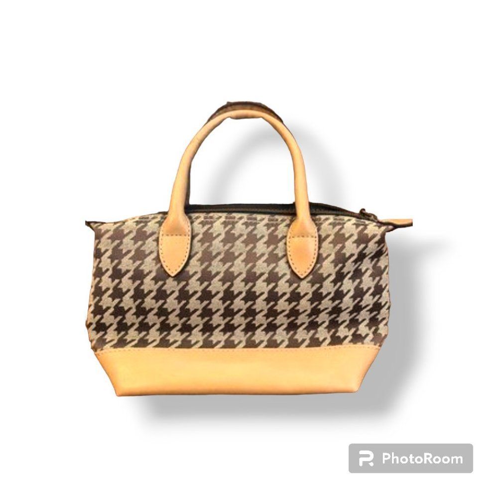 Nine West houndstooth pattern mini tote purse, tan